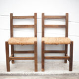 Pair of wooden and straw chairs