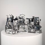 Groupe sculptural « D'après Picasso » en métal, hommage à Guernica, fin du XXe siècle