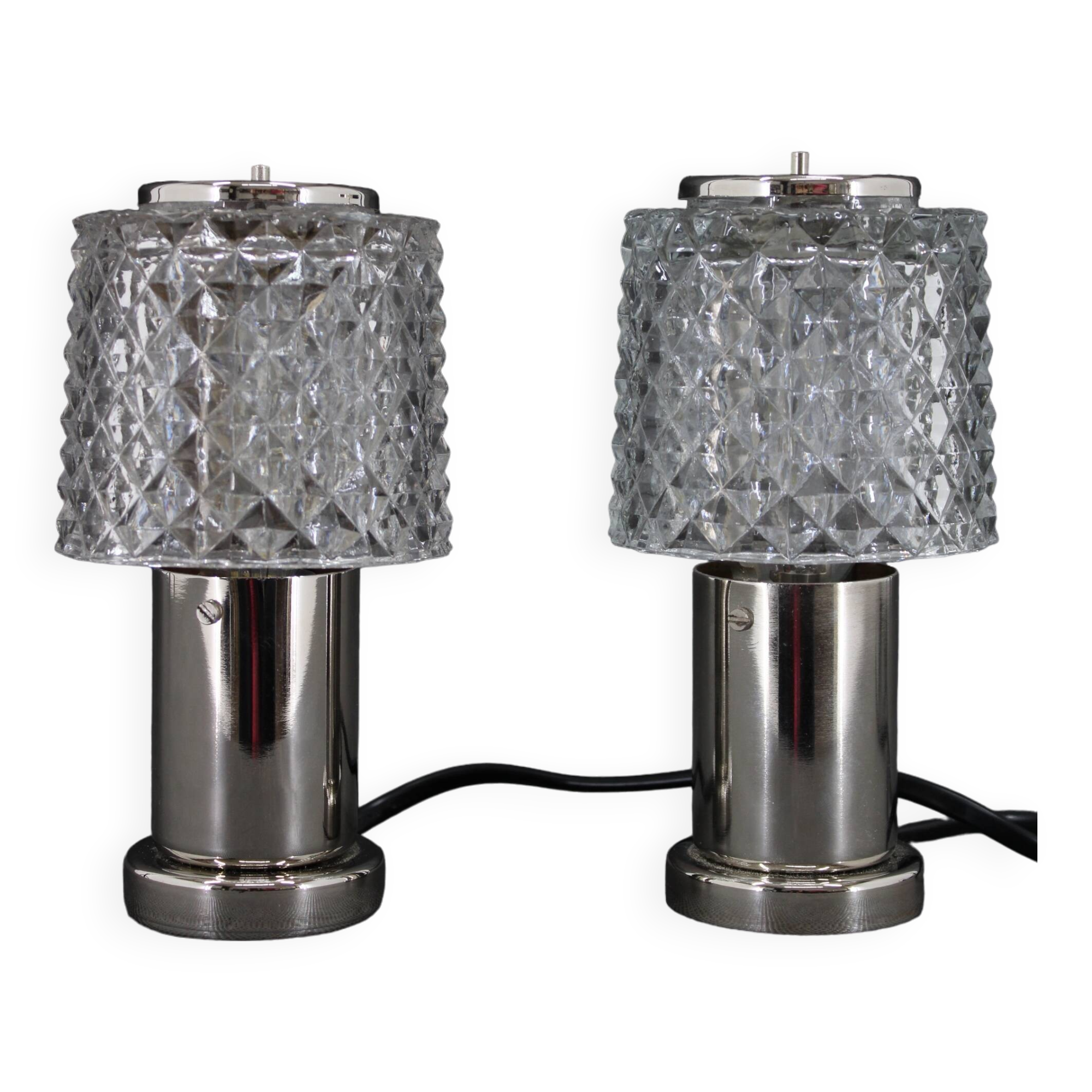 1970s Pair of Bedside Table Glass Lamps by Kamenicky Senov, Czechoslovakia