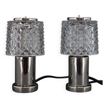 1970s Pair of Bedside Table Glass Lamps by Kamenicky Senov, Czechoslovakia