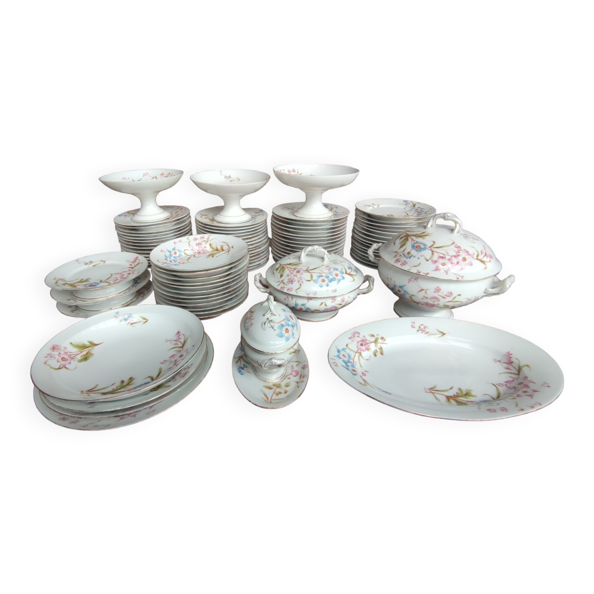 Old service tableware floral decoration 89 pieces