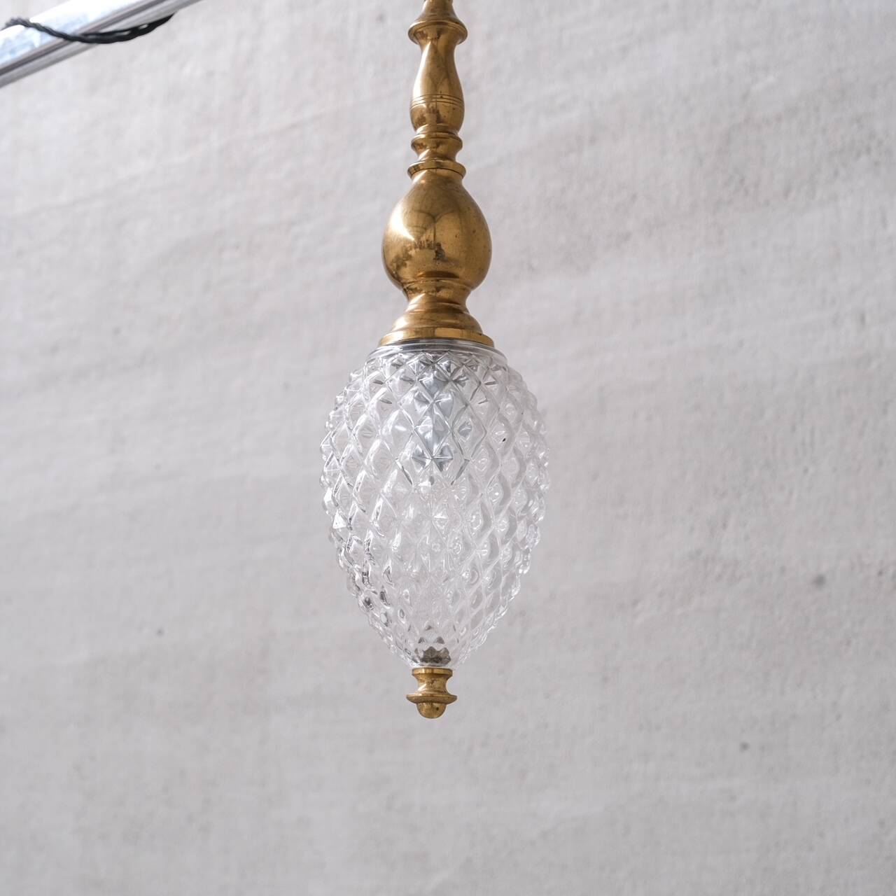 Mid-century brass and glass thin pendant light
