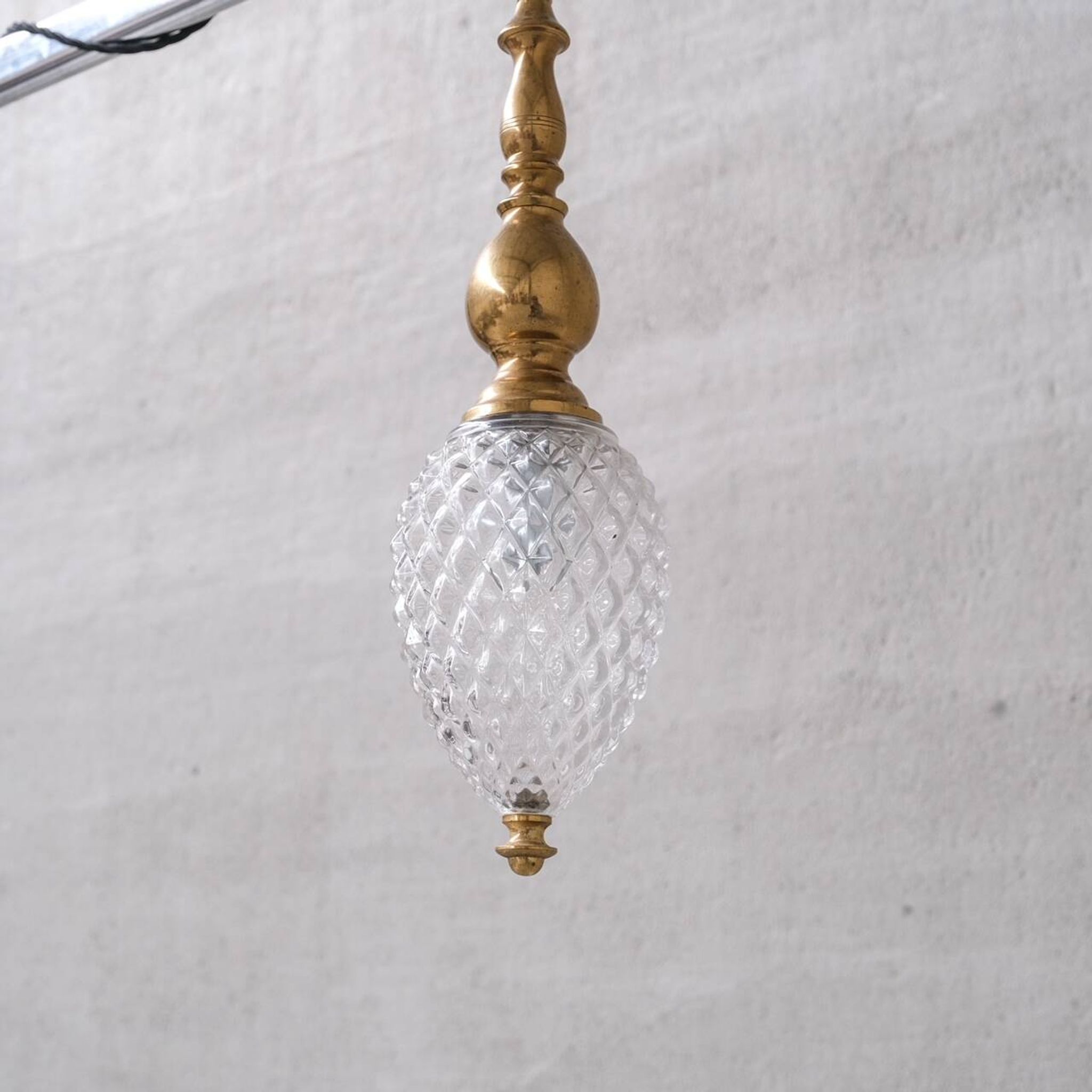 Mid-century brass and glass thin pendant light