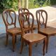 4 Louis Philippe curved wood caned dining chairs