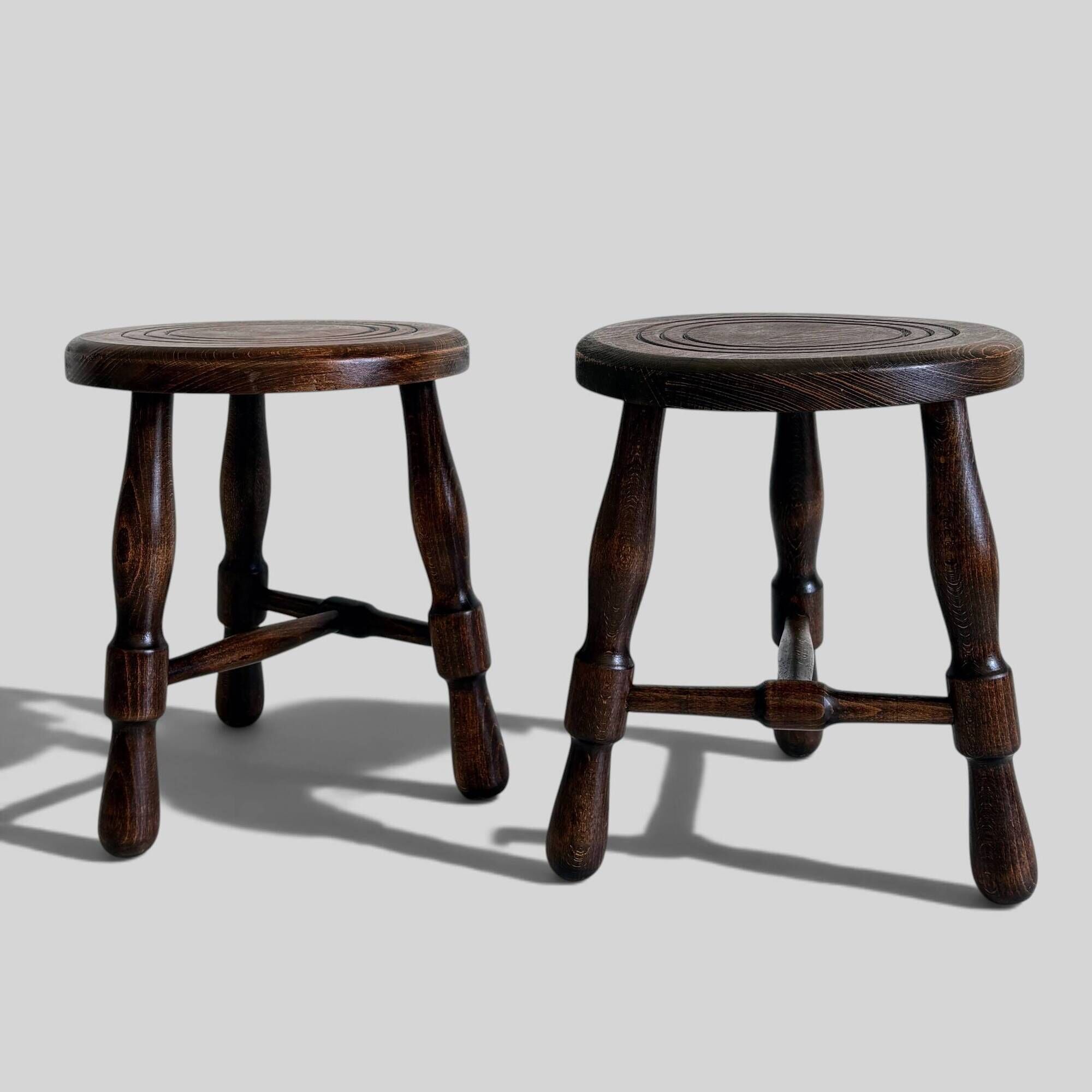 Mid-Century Chestnut Wood Stools Attributed to Charles Dudouyt, 1950s