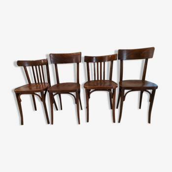 Suite de 4 chaises de bistrot Baumann et Thonet vintage 1960