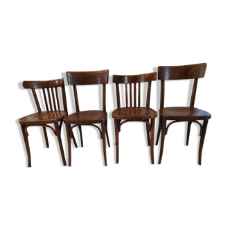 Suite de 4 chaises de bistrot Baumann et Thonet vintage 1960