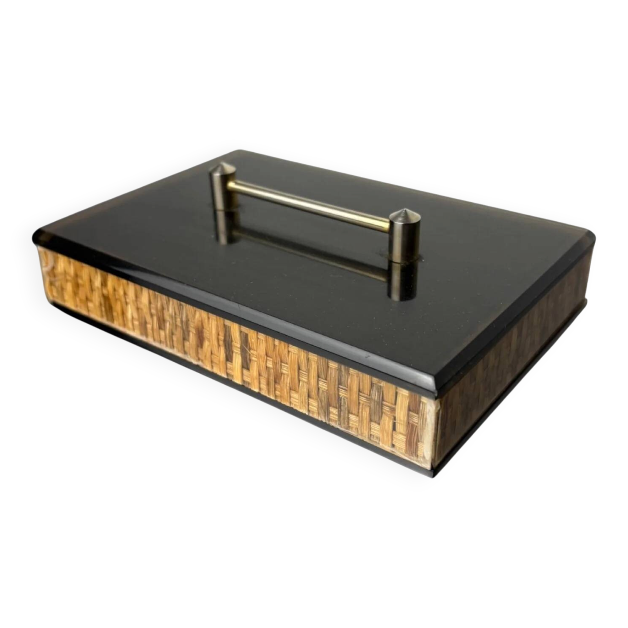 Christian Dior style lucite & rattan vanity box, 1970s