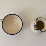 Handcrafted ceramic pitcher and bowl signed – blue decor – vintage tableware