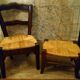 Child's straw chair and oak stool