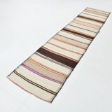 2x11 Brown & Cream Vintage Kilim Runner Rug, 75x337Cm