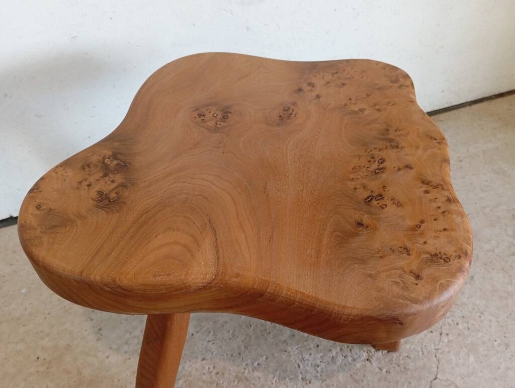Freeform elm burl tripod coffee table