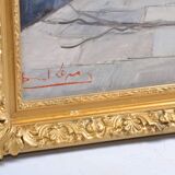 Oil painting of booksellers on the quays of Paris, 1948