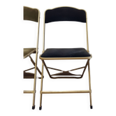 Set of 4 opera theater folding chairs from the 70s two-tone velvet brass