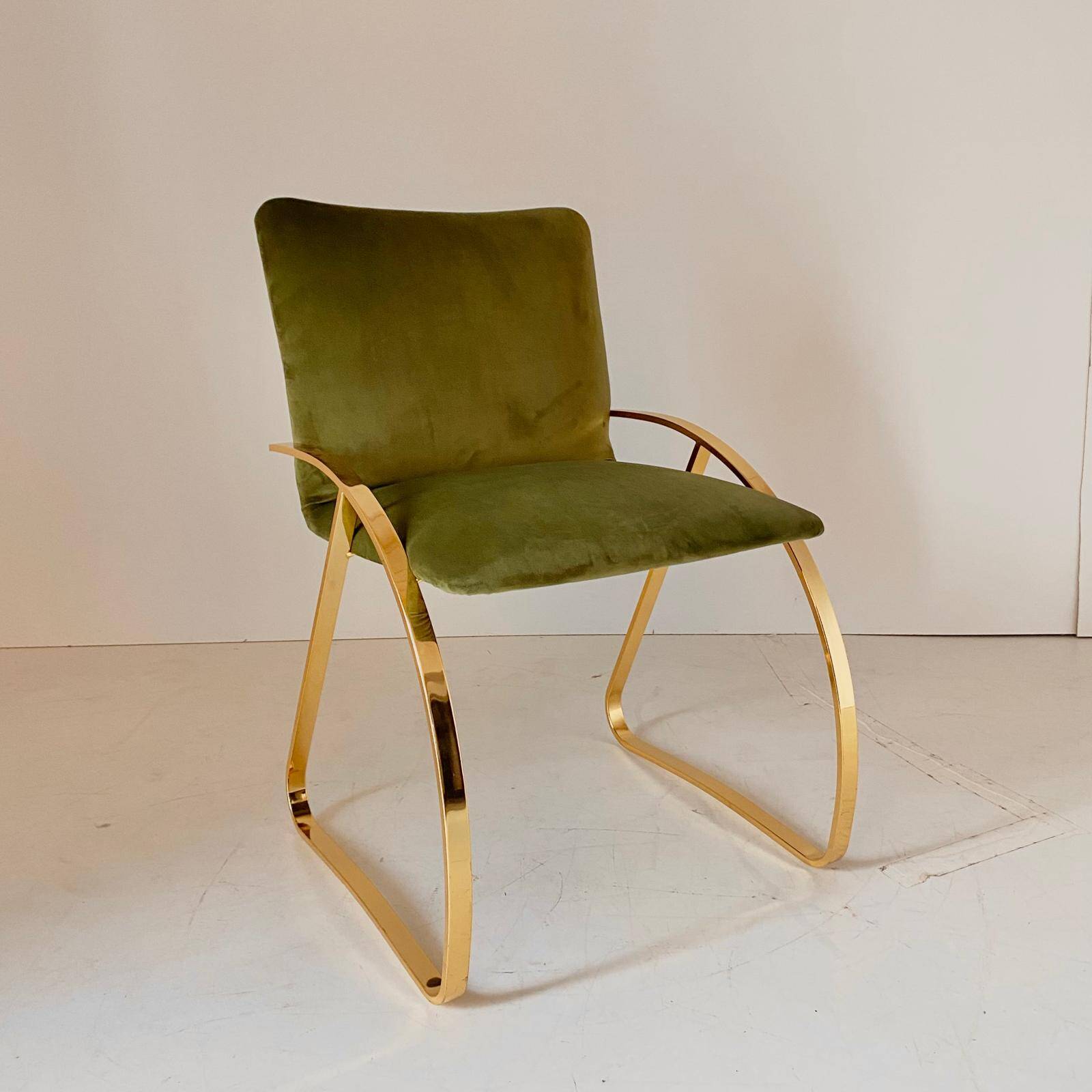 Vintage Green Velvet Office Desk Chair, Chrome Frame, Italy, 1970s