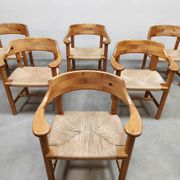 Vintage pine papercord dining chairs Rainer Daumiller