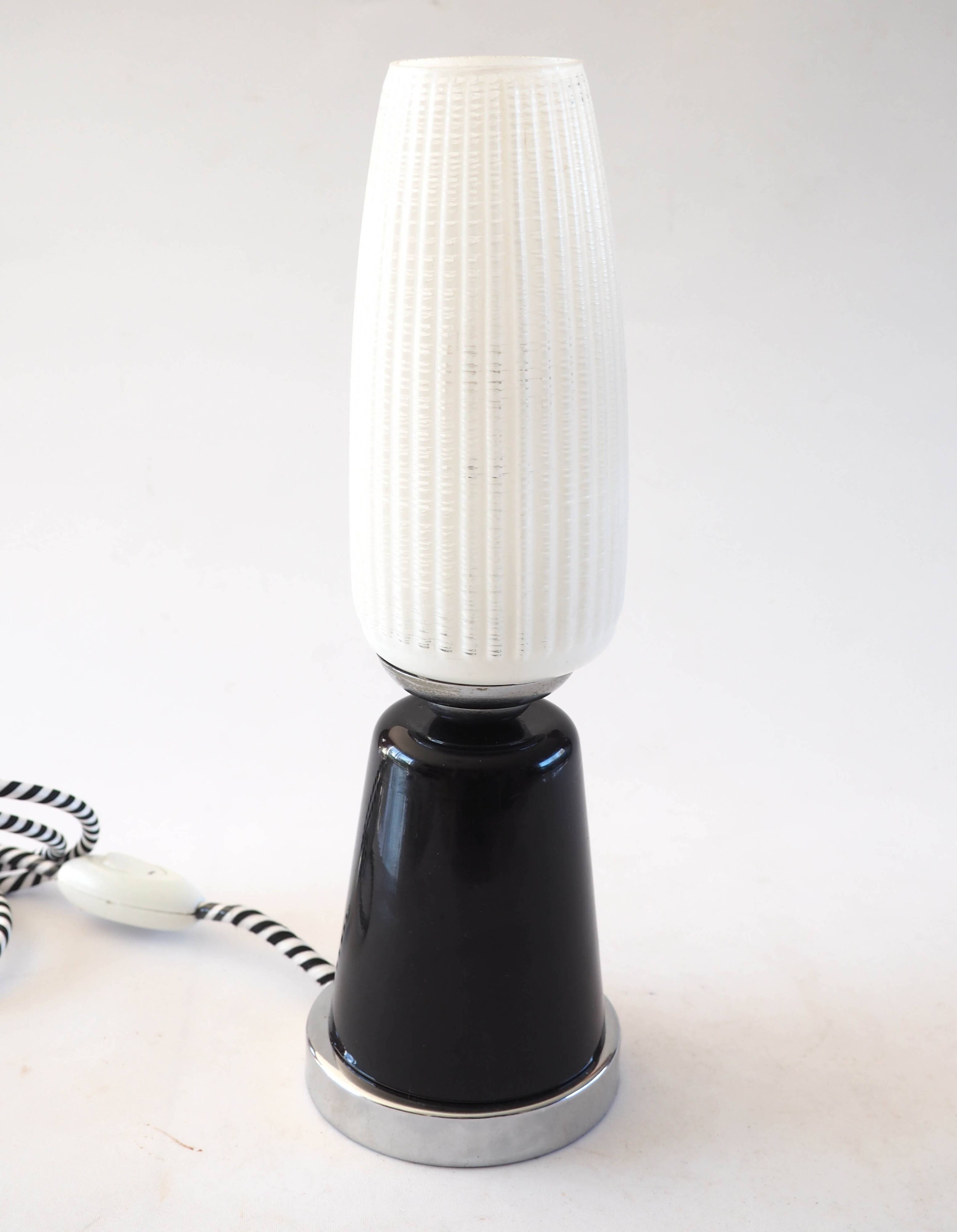 Black and white ceramic and glass lamp