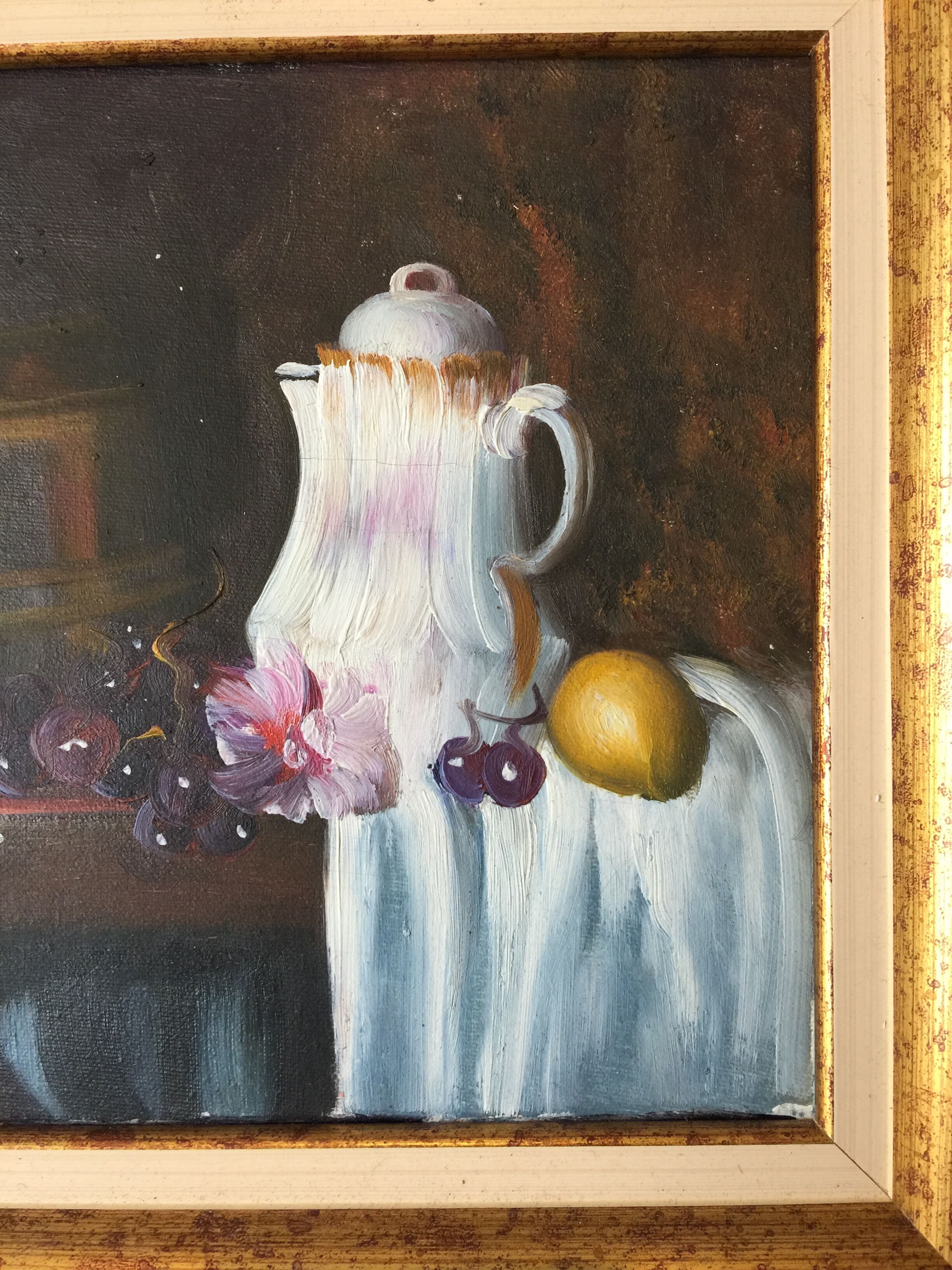 "still life with white pitcher" original acrylic on canvas