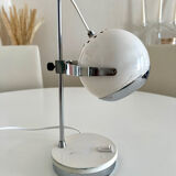 Italian adjustable eyeball lamp in chrome and opaline, 1970s.