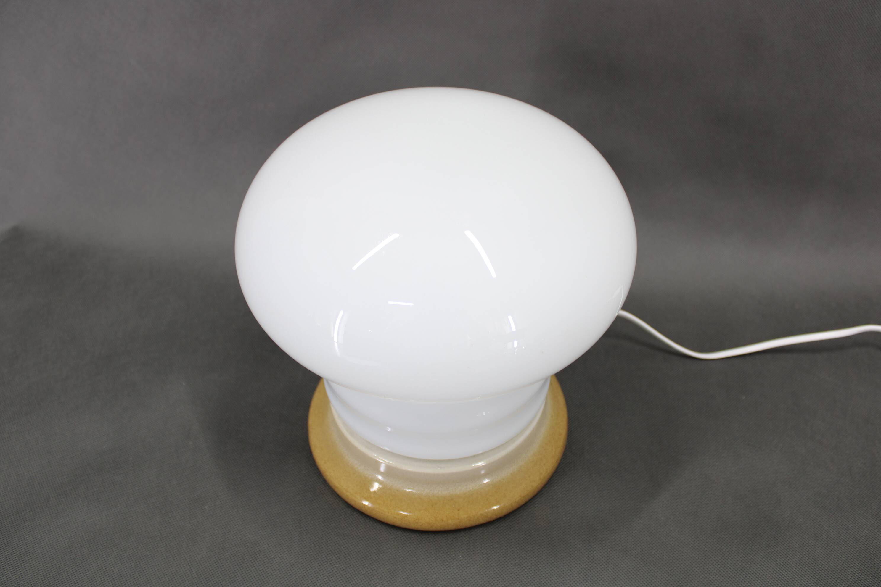 Czechoslovak midcentury ceramic table lamp with opaline glass, 1960s