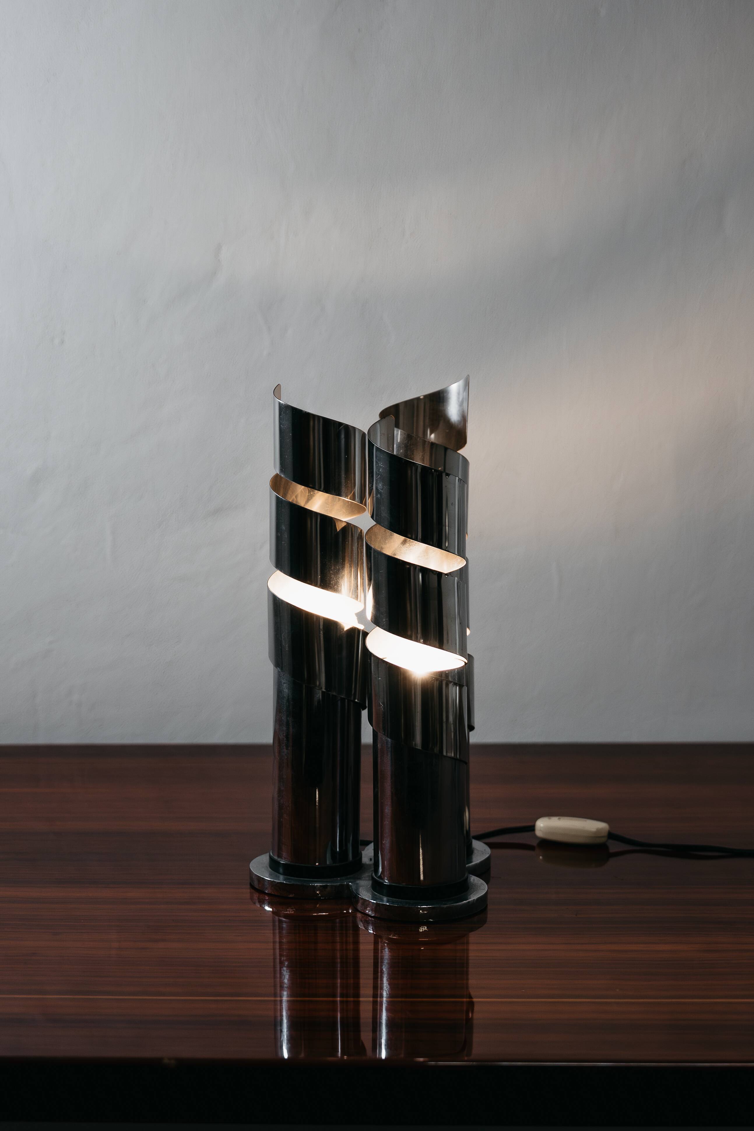 Lampada Da Tavolo Design In Acciaio Cromato A Spirale LAMA Italy Anni