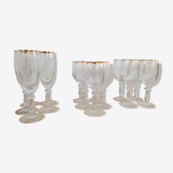 14 crystal glasses with gold border