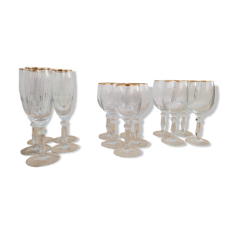 14 crystal glasses with gold border