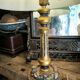 Lampe en bois polychrome et doré 1920