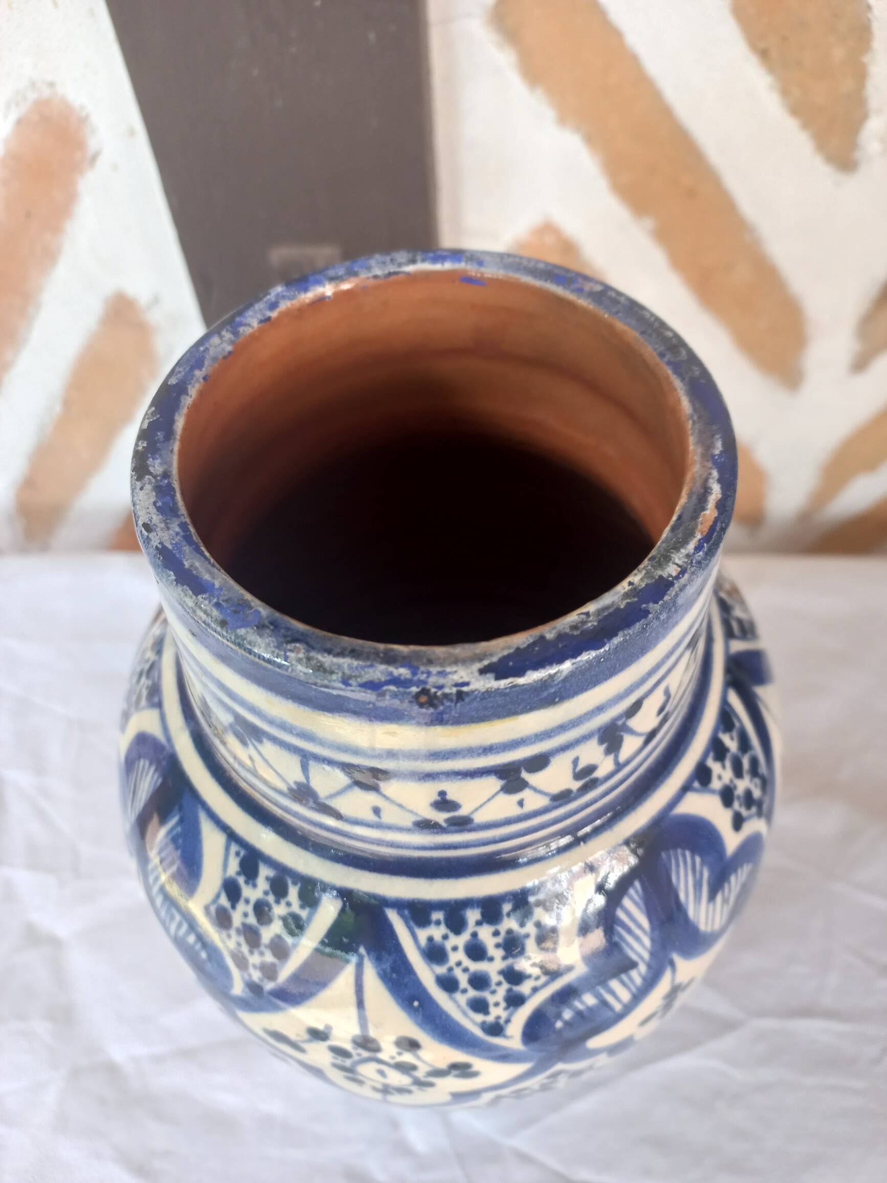 Moroccan white blue vase