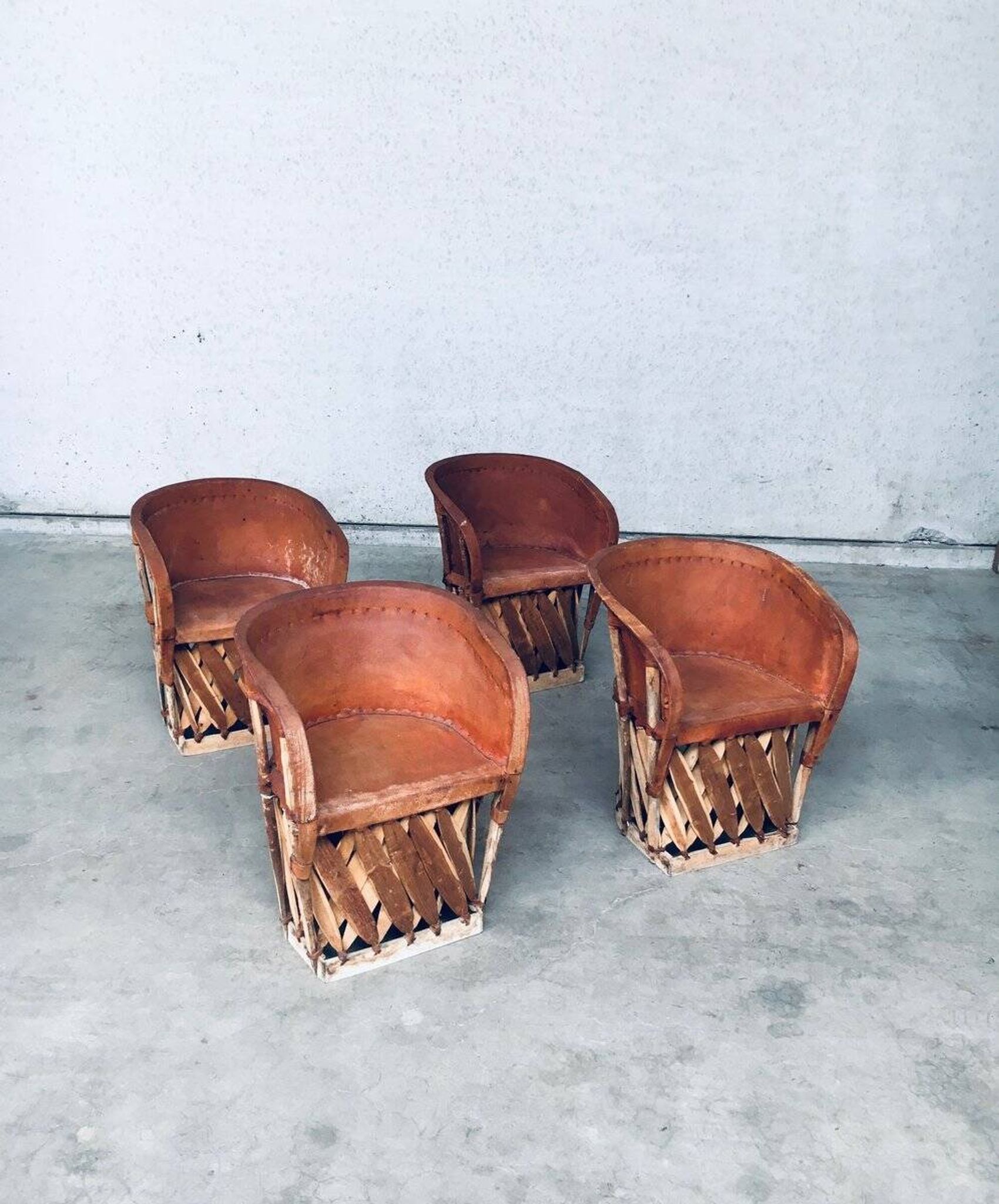 Mexican Art Populaire Artisan Made Leather Table & Chairs by Wim Rietveld, 1970s, Set of 5