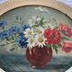 Tableau ancien bouquet de fleurs anémones encadré et signé Ch. Girardin