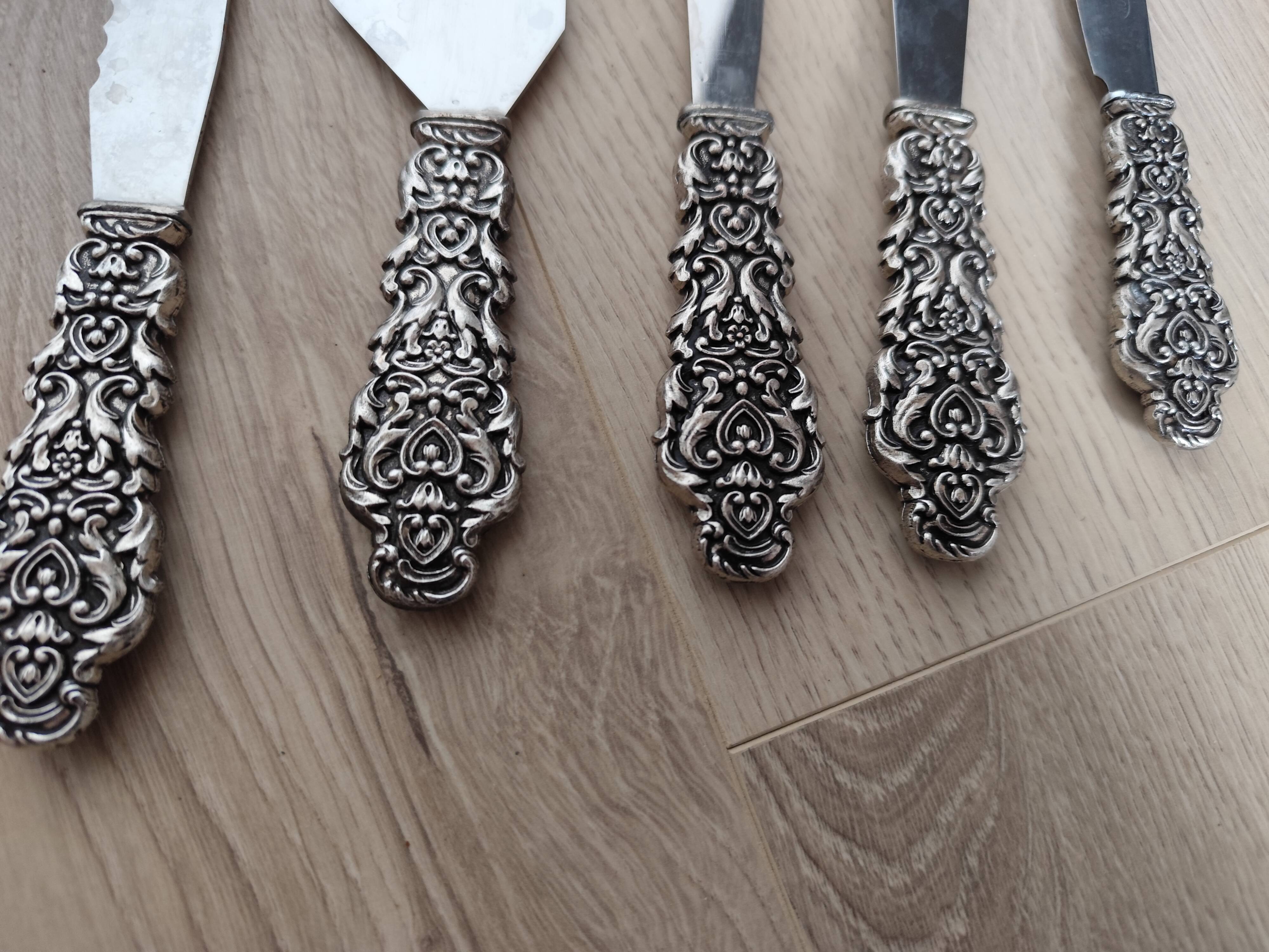 Set of 5 vintage silver-plated metal kitchen utensils