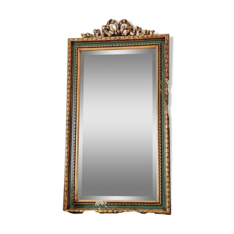 Gold and fir green beveled mirror, Louis XVI/Regency style, 1970