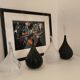 Murano glass vase "Drops" by Stellon Renzo signed Salviati matte black