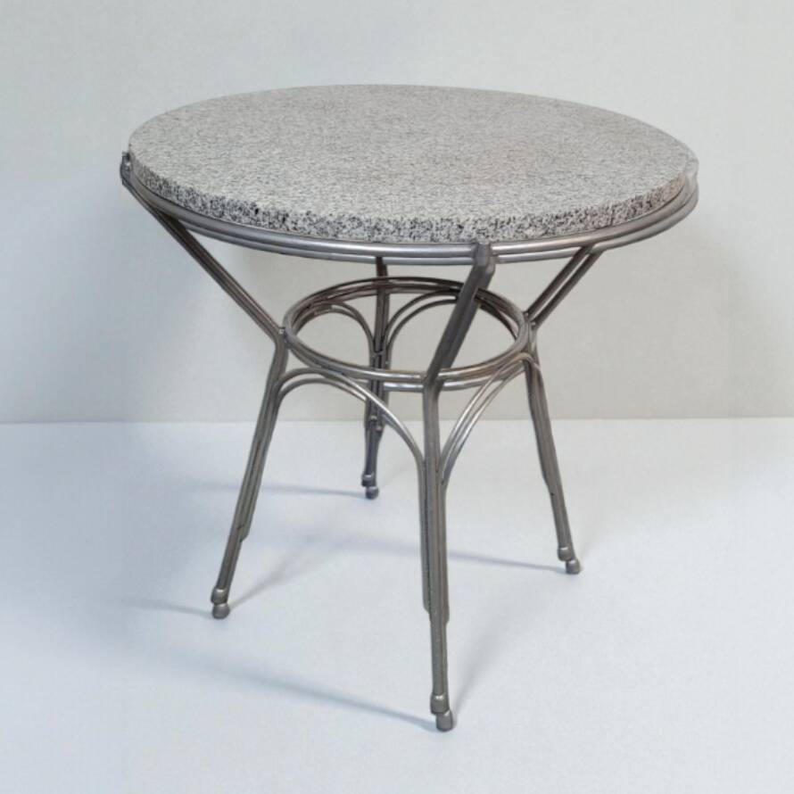 Round coffee table in grey granite and silver metal, German design 1960.