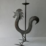 Bougeoir coq en fer forgé, brutaliste