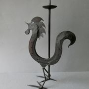 Bougeoir coq en fer forgé, brutaliste