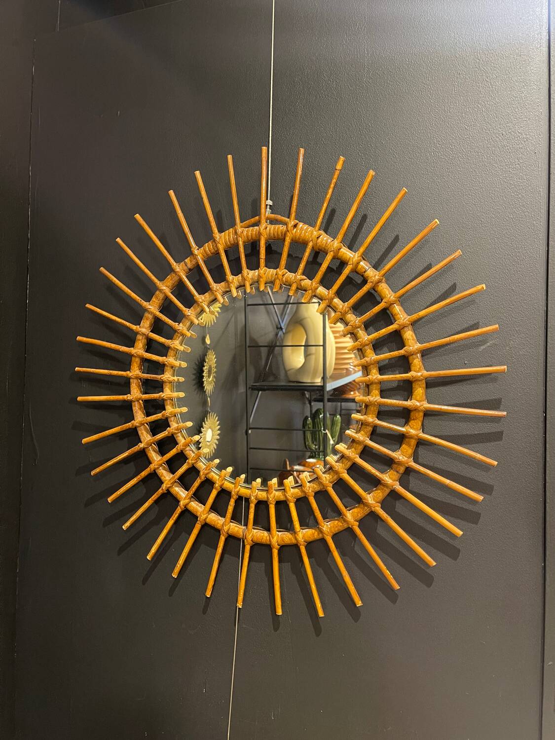 Rattan sun mirror 1960 55 cm