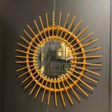 Miroir soleil rotin 1960 55 cm