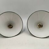 2 enameled sheet metal cone pendants