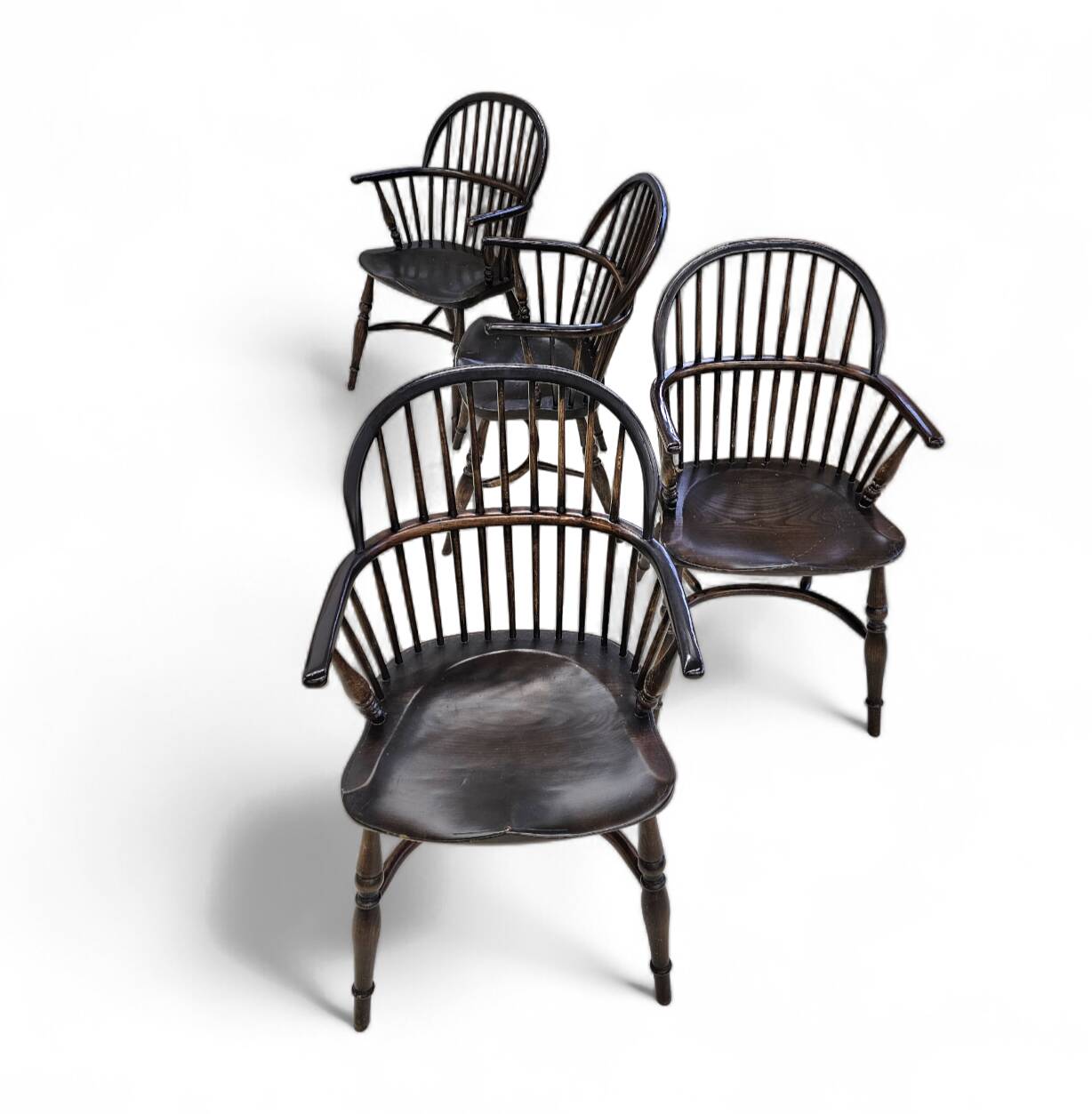 4 x Classic Georgian Bow and Stick Back Windsor Chair / Crinoline stretcher chairs