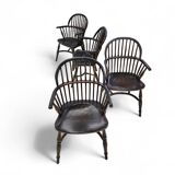 4 x Classic Georgian Bow and Stick Back Windsor Chair / Crinoline stretcher chairs
