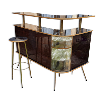 Bar vintage et un tabouret haut années 60