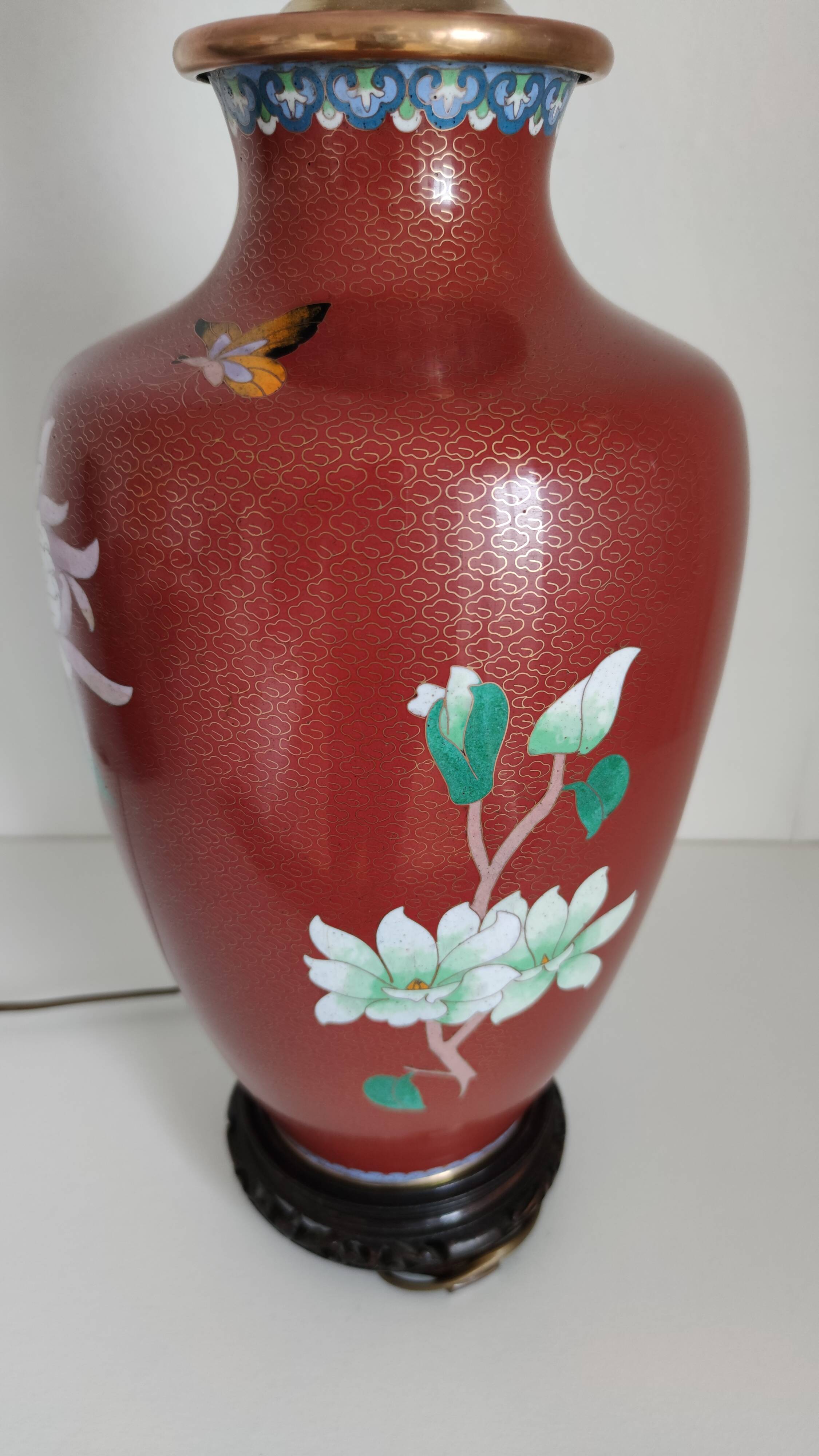 Large cloisonné lamp 77 a 100 cm of H , TBE