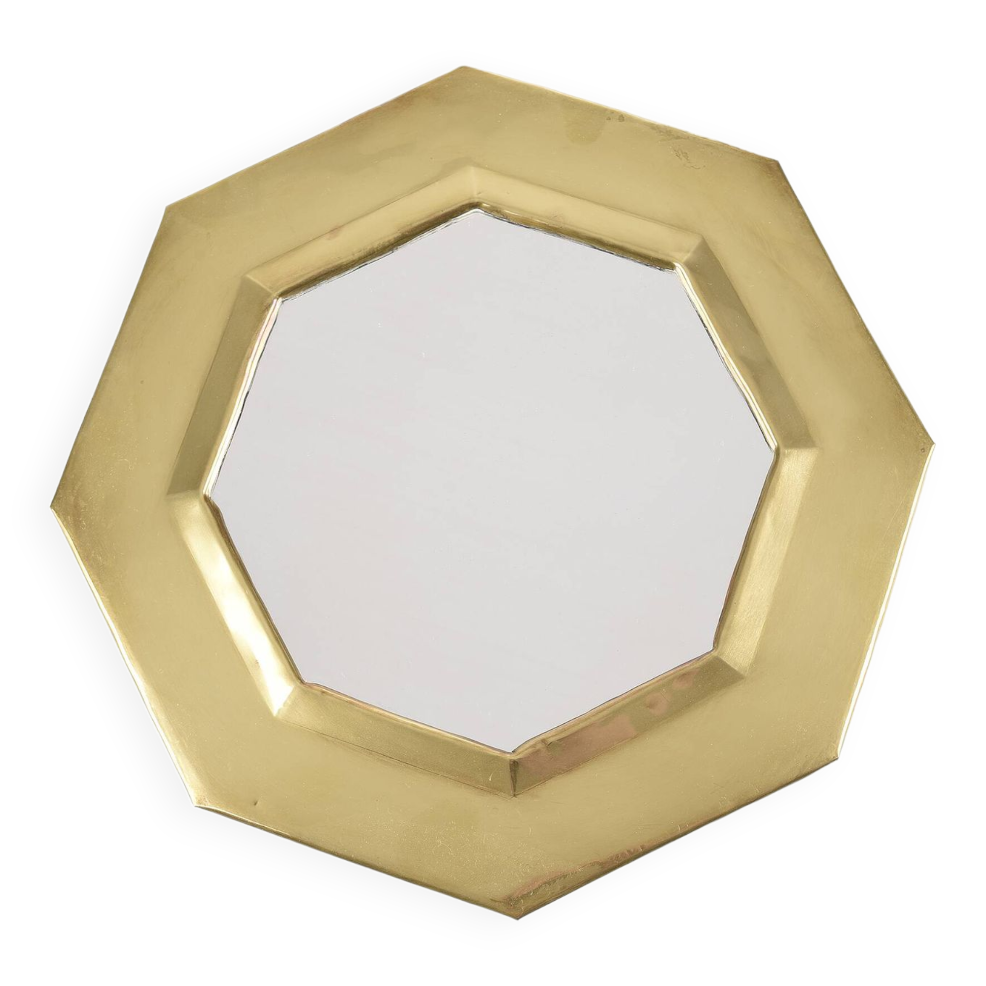 Old golden octagonal mirror, in brass