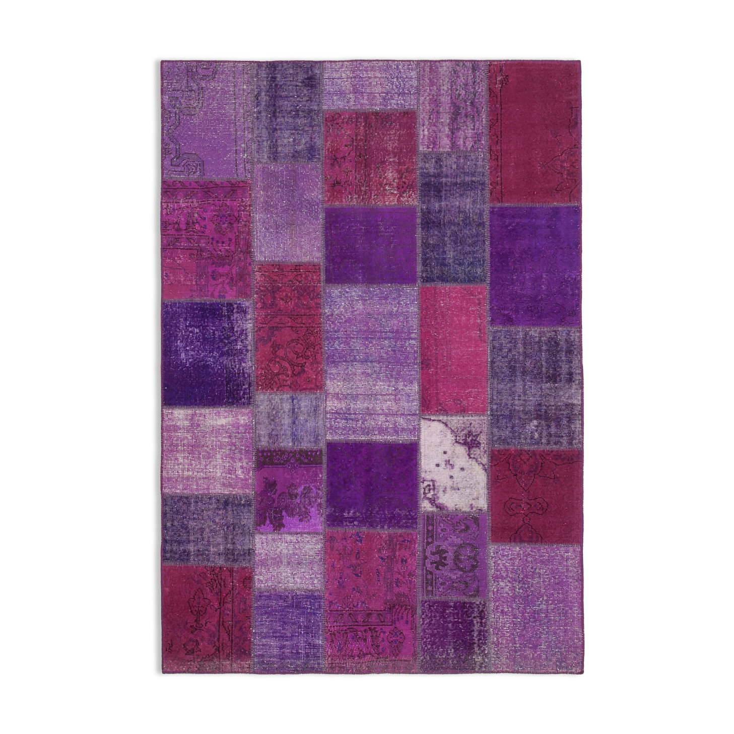 Hand-Knotted Turkish Vintage 172 cm x 247 cm Purple Patchwork Carpet