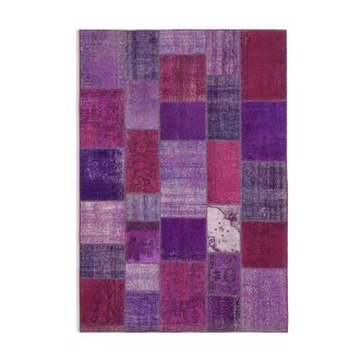 Hand-Knotted Turkish Vintage 172 cm x 247 cm Purple Patchwork Carpet