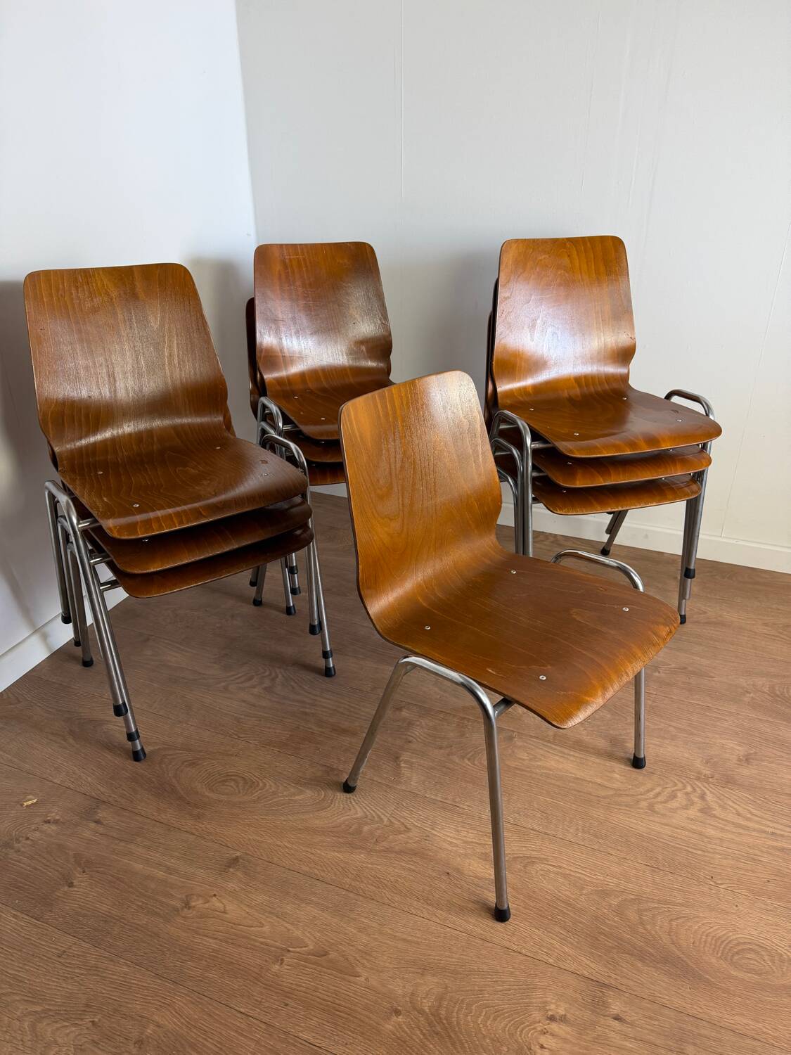 Vintage Pagholz stacking chairs in wood and metal