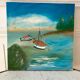 Oil painting on canvas landscape sea and vintage sailboats