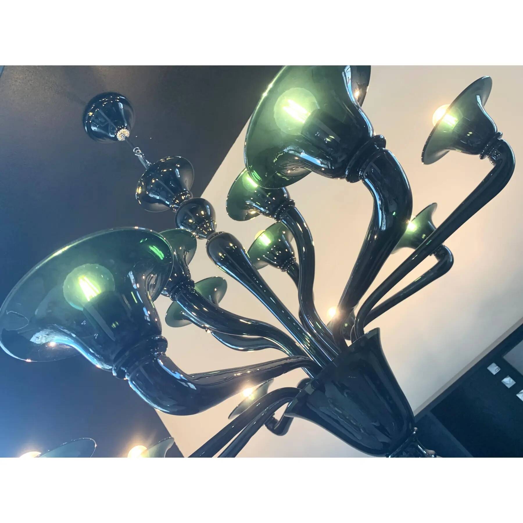 Translucent Green-Bottle Glass Chandelier, Contemporary Murano Style